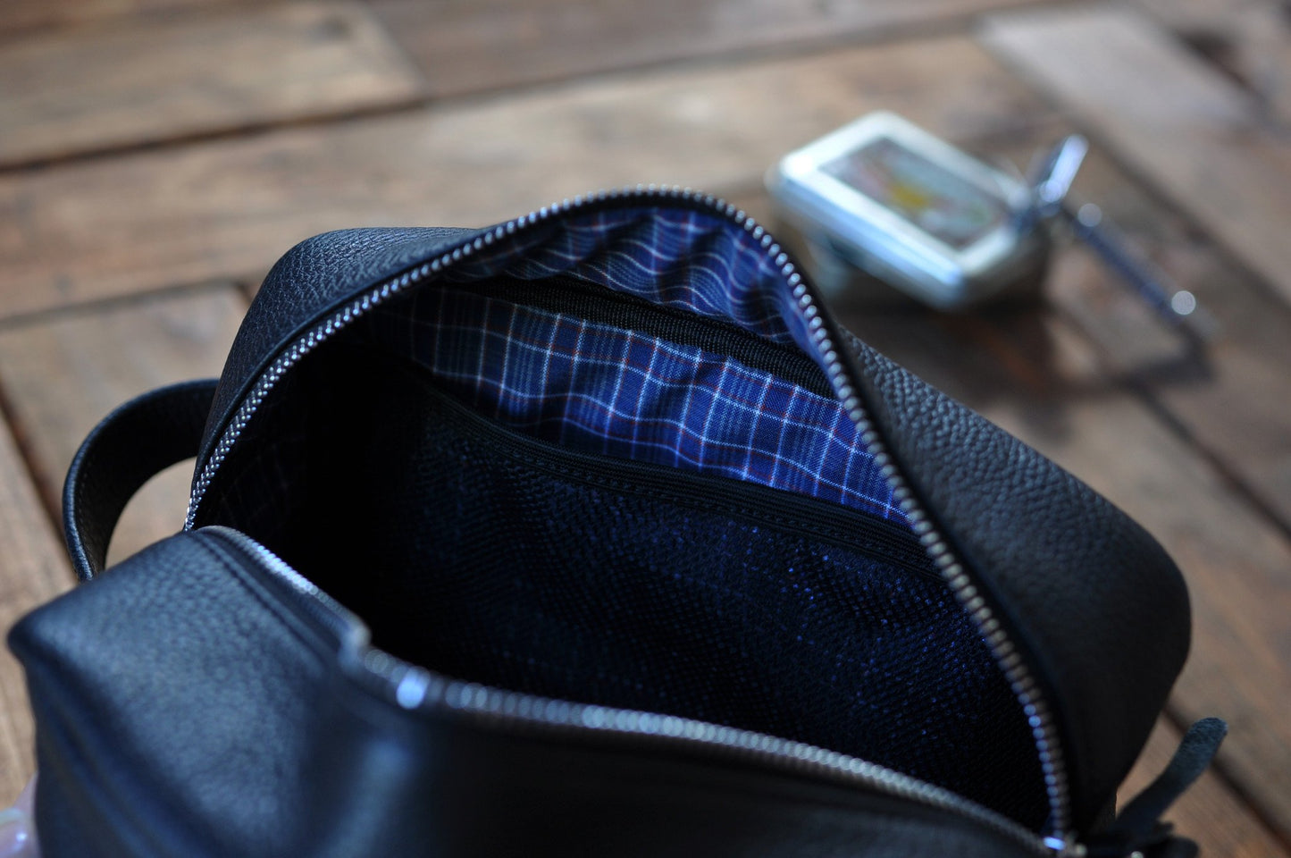 Leather Travel Toiletry Bag - Black