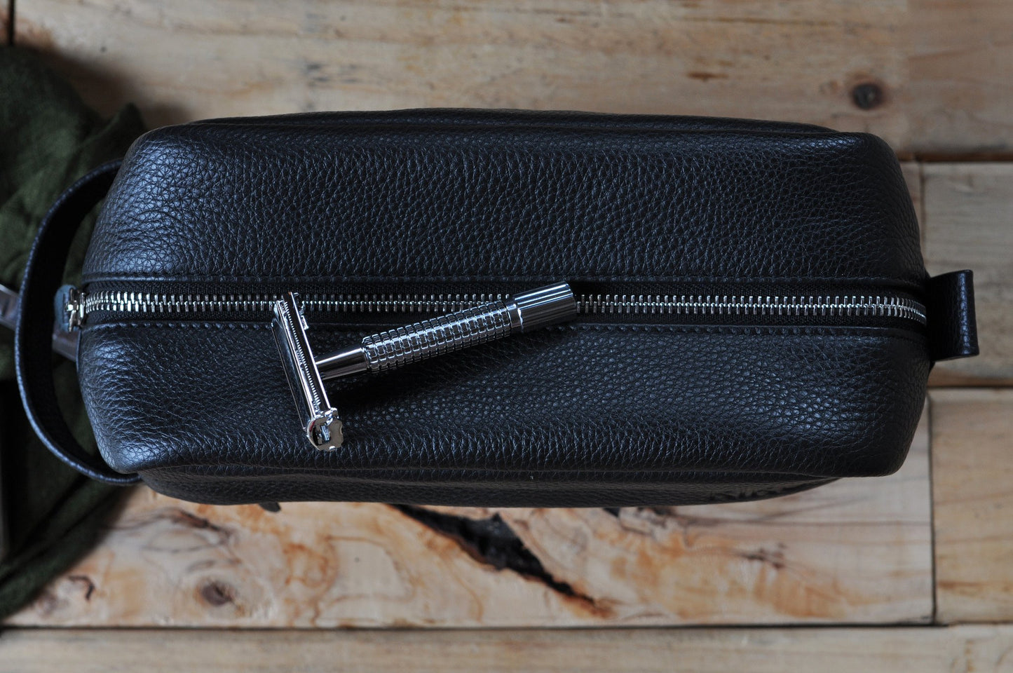 Leather Travel Toiletry Bag - Black