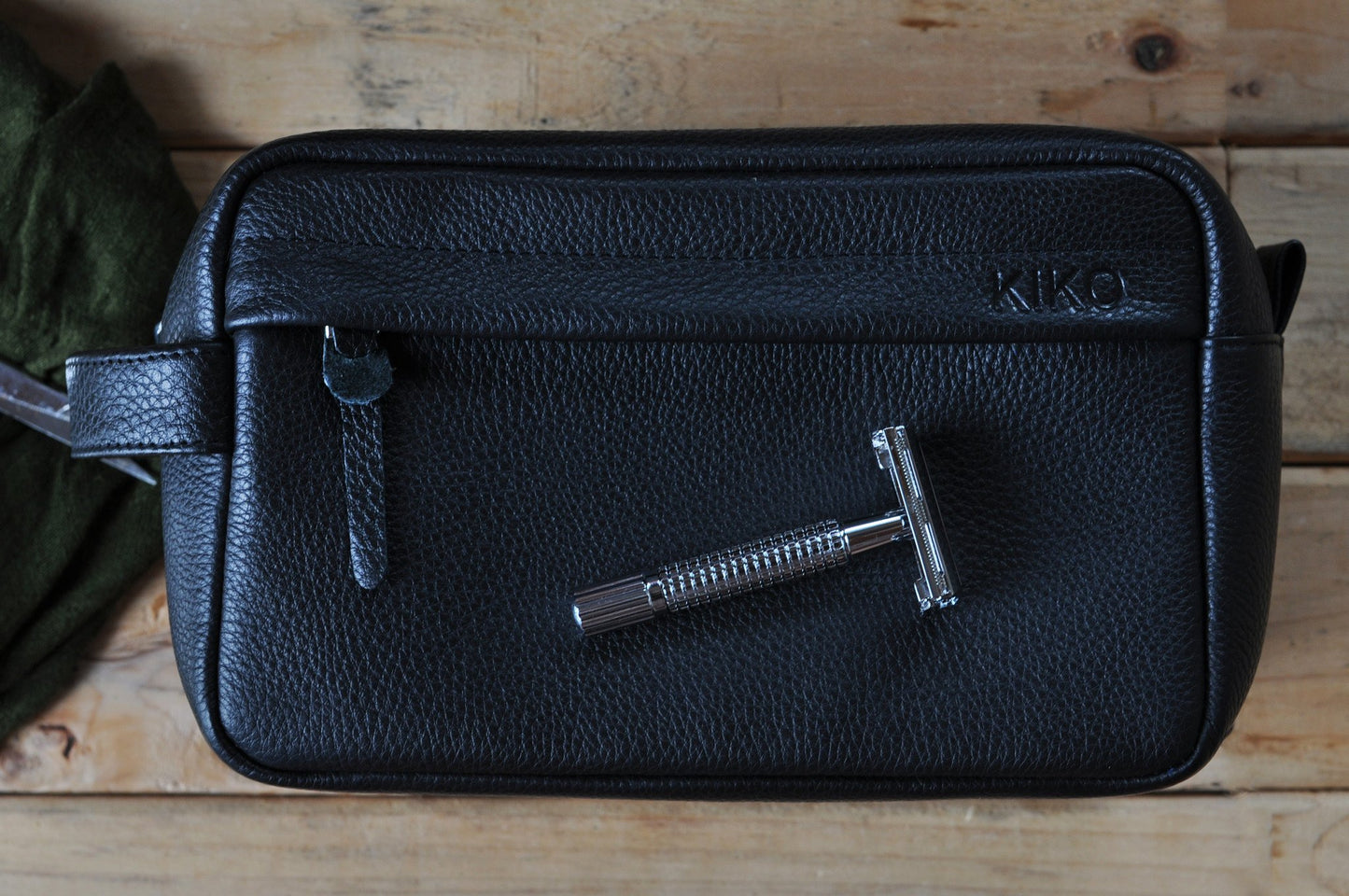 Leather Travel Toiletry Bag - Black