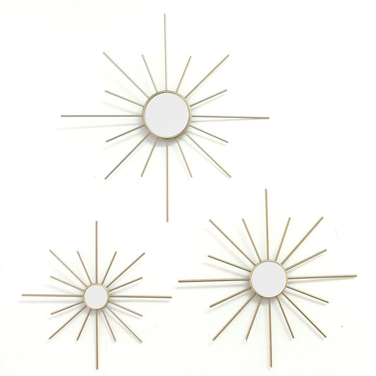 Set of 3 Gold Mirror Burst Metal Wall Decor