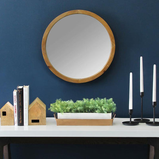 Round Wooden Wall Mirror