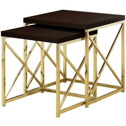 Two Piece Nesting Tables - Wood and Metal - Gold & Cappuccino