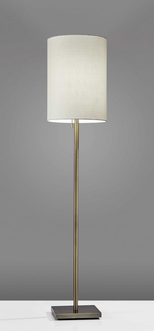 Classic Floor Lamp in Brushed Steel or Brass with Textured Fabric Shade