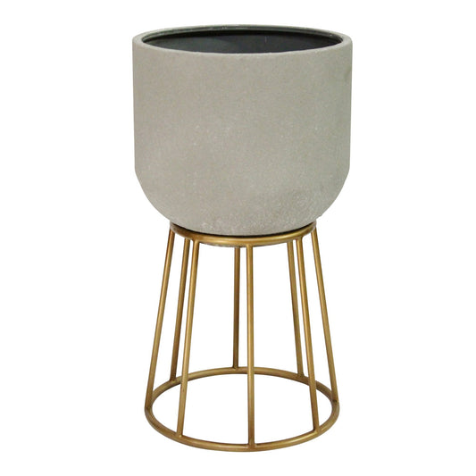 Decorative Plant Stand - Faux Cement and Gold Metal