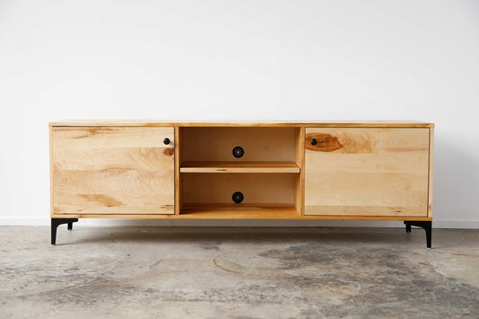 Natural Cherry And Black Metal Media Center