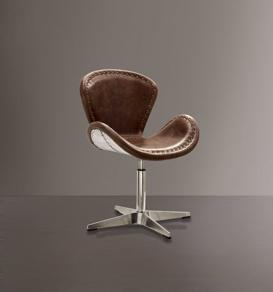 Retro Brown Leather Accent Chair - Top Grain Leather