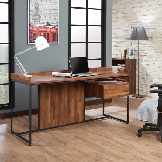 Walnut and Sandy Black Metal Desk