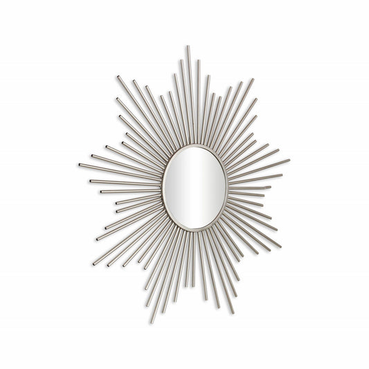 Striking Metal Sunburst Design Wall Mirror in Silver