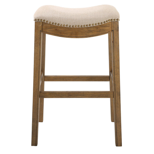 Saddle Style Counter Stool with Cream Fabric and Nail head Detail - Bar Height