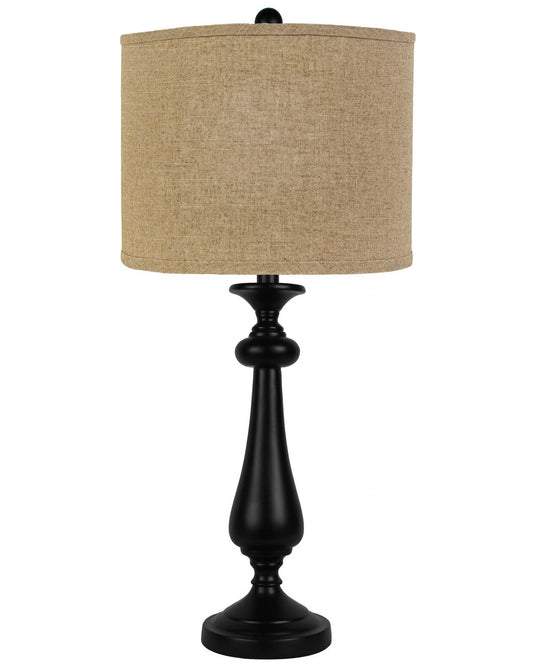 Black Candlestick Table Lamp with Sandy Tan Shade