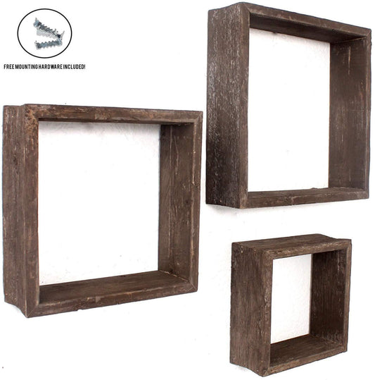 Espresso Reclaimed Square Wood Open Box Shelves - Set of 3