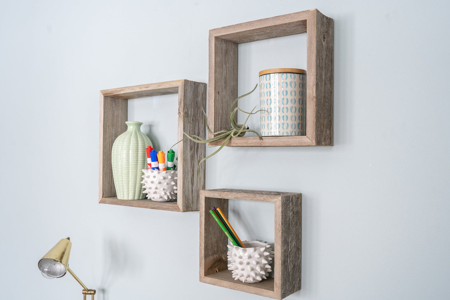Rustic Square White Wash Wood Open Box Shelves - Set of 3