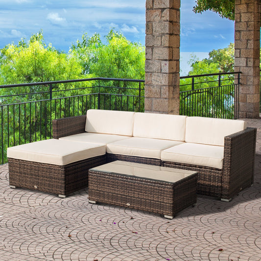Outdoor Modular Rattan Wicker Sofa Set with Chaise - 5pc - Aluminum Frame