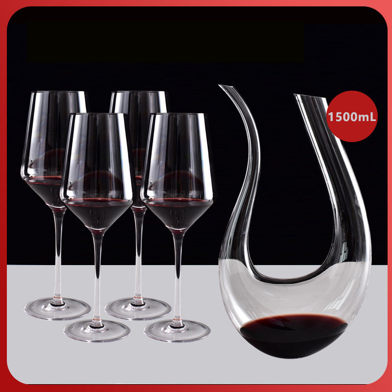 Elegant Hand Blown Clear Crystal U Shape Wine Decanter Set with 4 glasses - 1500ml