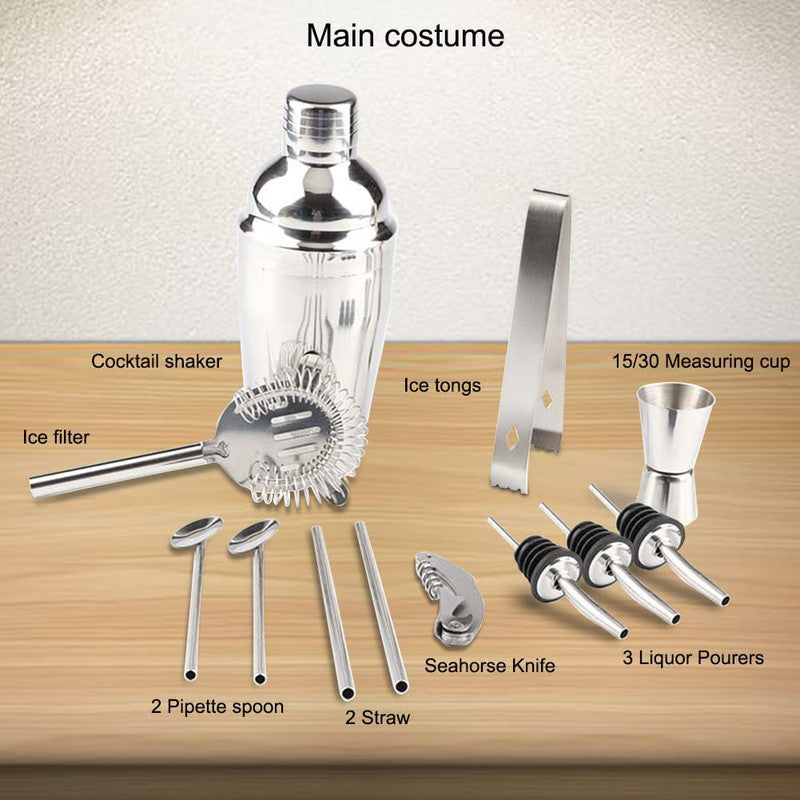 Elegant 13 Piece Cocktail Bar Set - Stainless