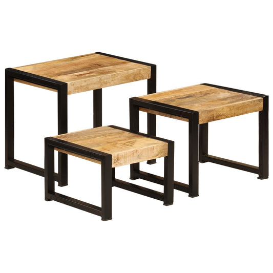 Nesting Tables- 3 piece - Hardwood and Metal