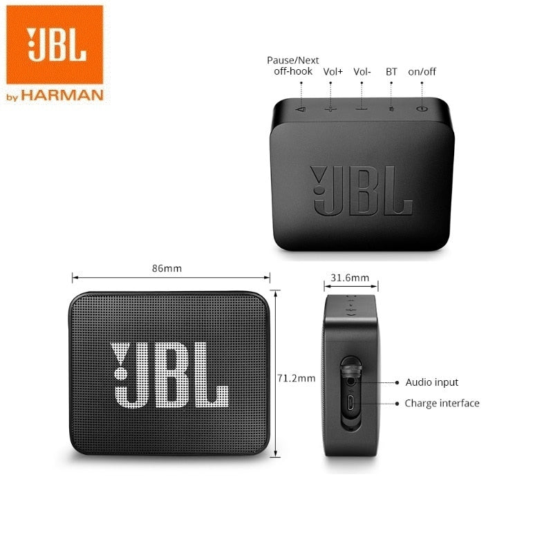 JBL Go 2 Mini Portable Waterproof Bluetooth Speaker with Subwoofer Bass Effect - IPX7 Rated