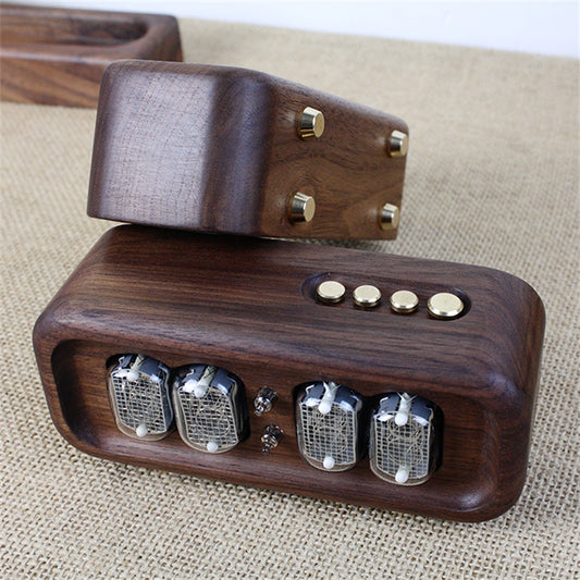 Soft Glow Digital Electronic Tube Clock - Solid Black Walnut