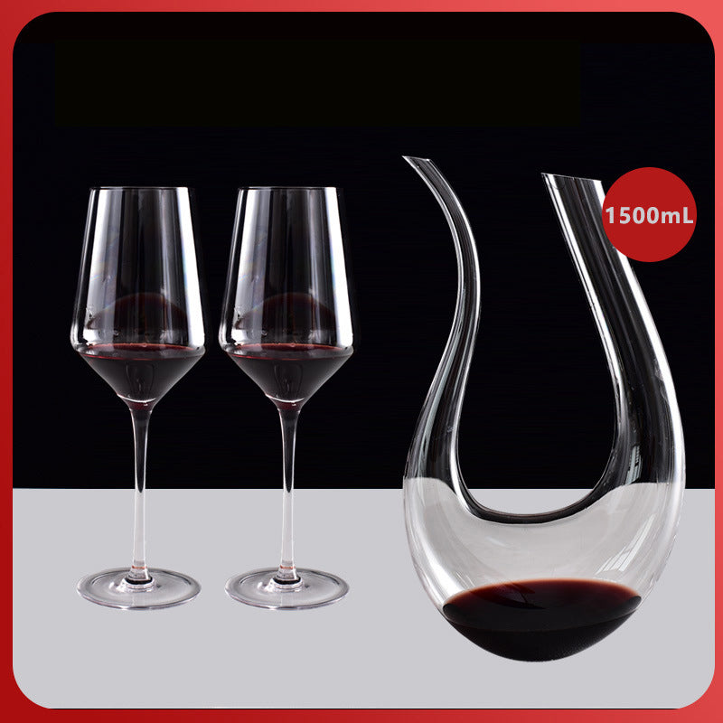 Elegant Hand Blown Clear Crystal U Shape Wine Decanter Set with 4 glasses - 1500ml