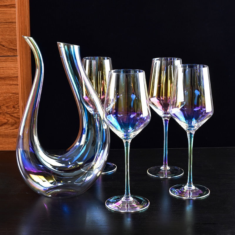 Elegant Hand Blown Clear Crystal U Shape Wine Decanter Set with 4 glasses - 1500ml