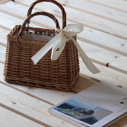 Casual Handmade Wicker Bag - Natural Leather Shoulder Strap