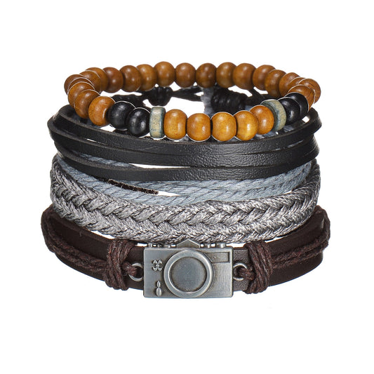 Men's Modern Multilayered Bracelet - Leather & Beads