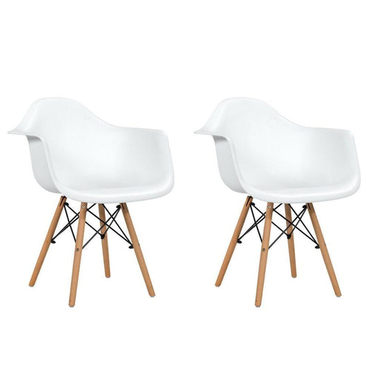 Mid Century Modern Molded Dining Arm Side Chair with Wood Legs - Set of 2